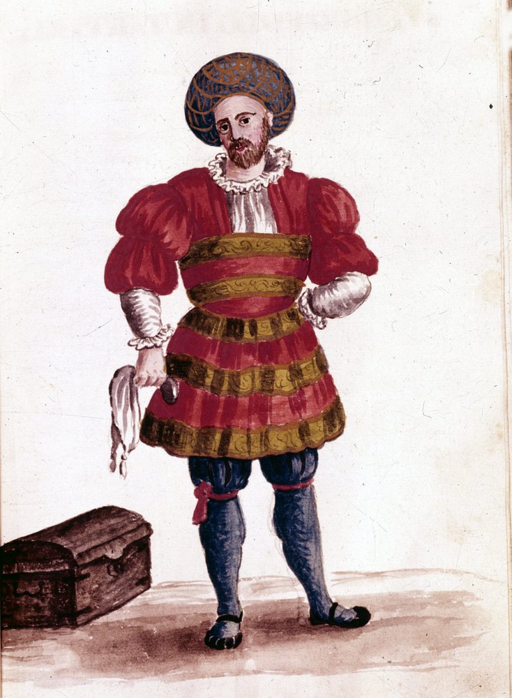 Kaufmann in Venedig im 15. Jahrhundert. Zeichnung aus der Handschrift ...
