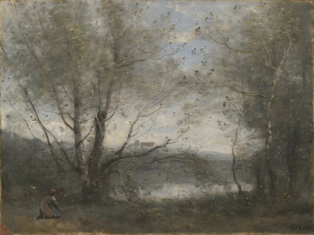 Ein Teich durch die Bäume gesehen, ca. 1855-65 von Jean-Baptiste-Camille Corot