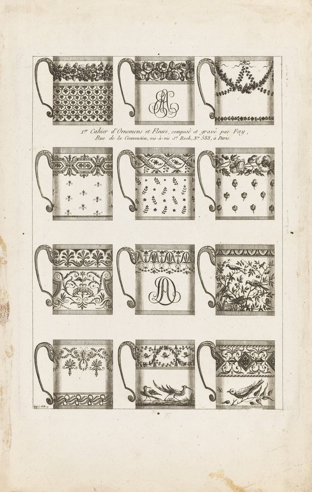 Designs für Schokoladentassen, Platte 1 aus dem 1. Cahier d