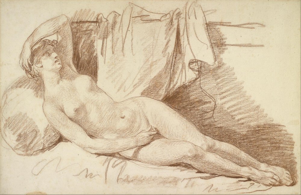 Liegender weiblicher Akt - Studie von Jean-Baptiste Greuze