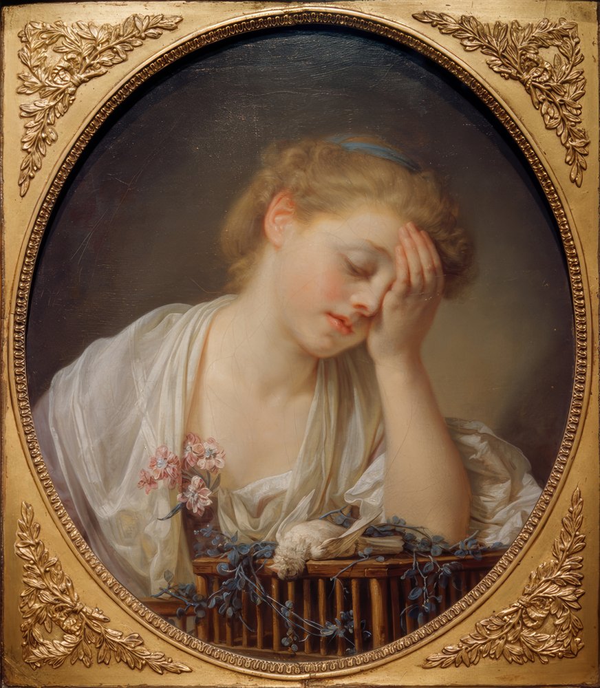 Das junge Mädchen, das seinen toten Vogel beweint von Jean-Baptiste Greuze