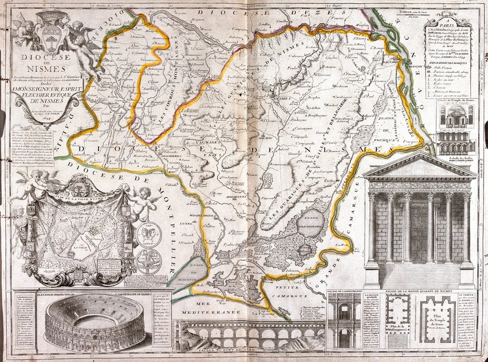 Karte der Diözese Nîmes (Frankreich) (Gravur) von Jean-Baptiste Nolin