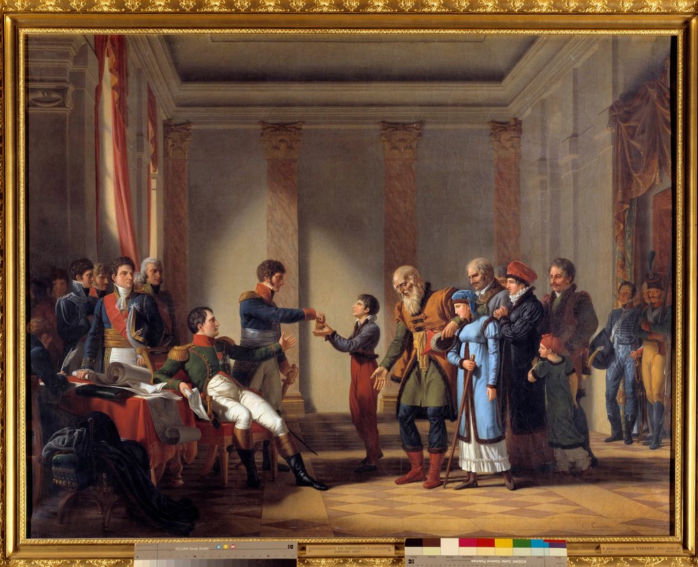 Wohltätigkeit von Kaiser Napoleon I. während der polnischen Kampagne im Januar 1807: Kaiser gibt eine Pension von hundert Napoleon an Nerocki, 117 Jahre alt von Jean-Charles Tardieu