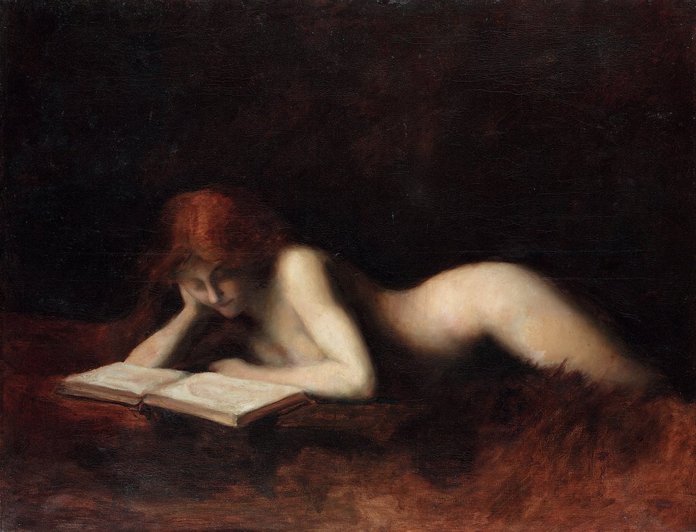 Liegende nackte Frau, die ein Buch liest von Jean-Jacques Henner