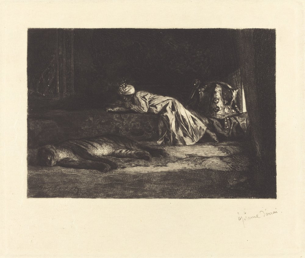 Orientalisches Interieur mit schlafendem Tiger von Jean Joseph Benjamin Constant