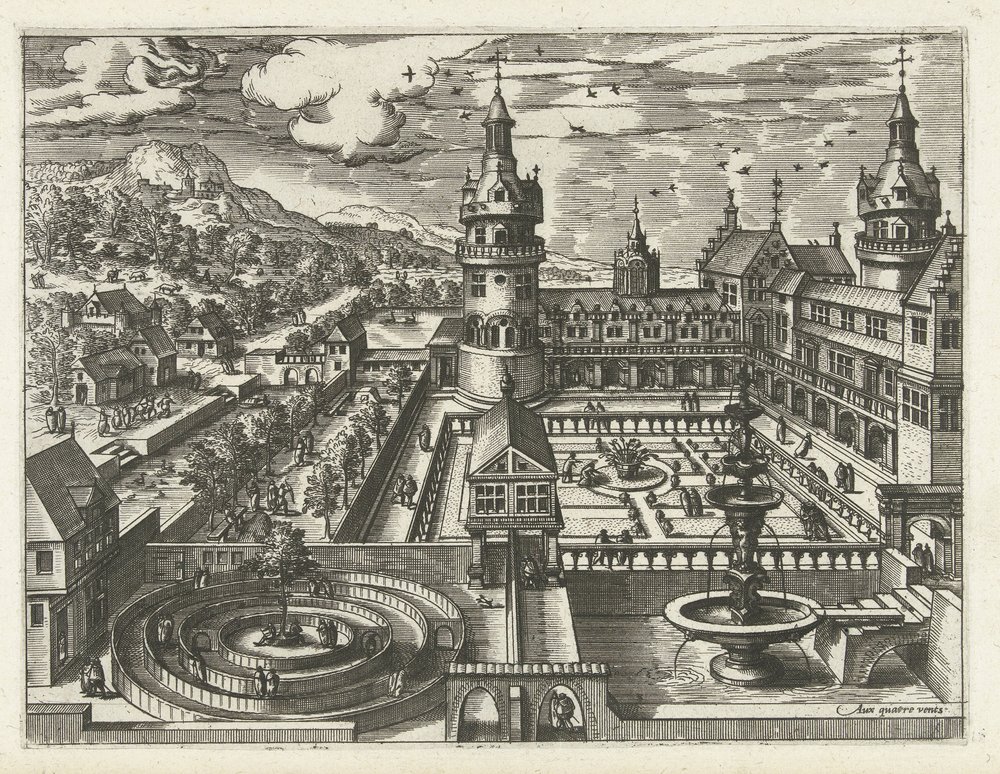Schloss mit Labyrinth und Brunnen von Joannes van Doetechum (I) (attributed to)