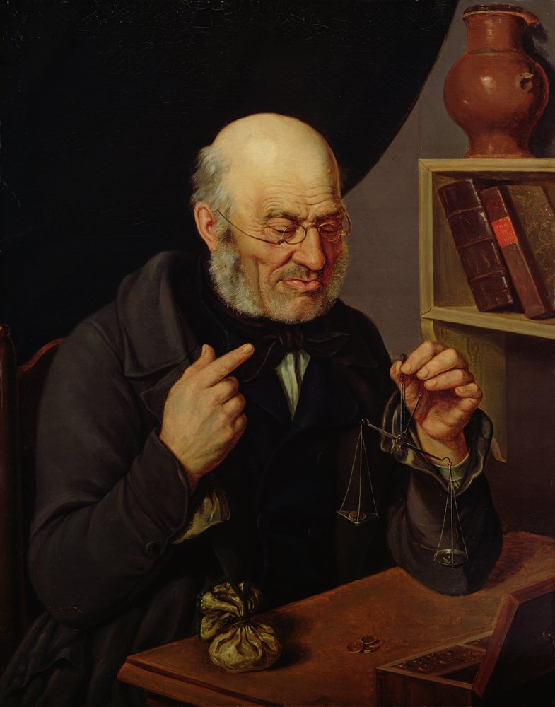Der Geldwechsler von Barchfeld beim Münzenwiegen, ca. 1840-45 von Johann Georg Soemmer