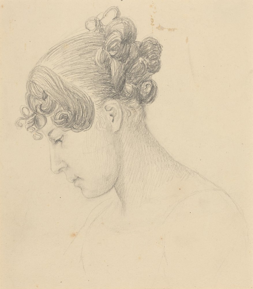 Kopf einer Frau, die nach unten schaut (Theresa Turner?) von John Flaxman