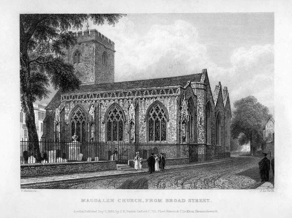 Magdalen Church, von Broad Street, Oxford, 1833 von John Le Keux
