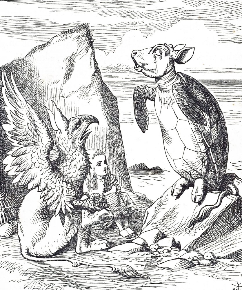 Alice, Mock Turtle und der Greif aus Alice im Wunderland