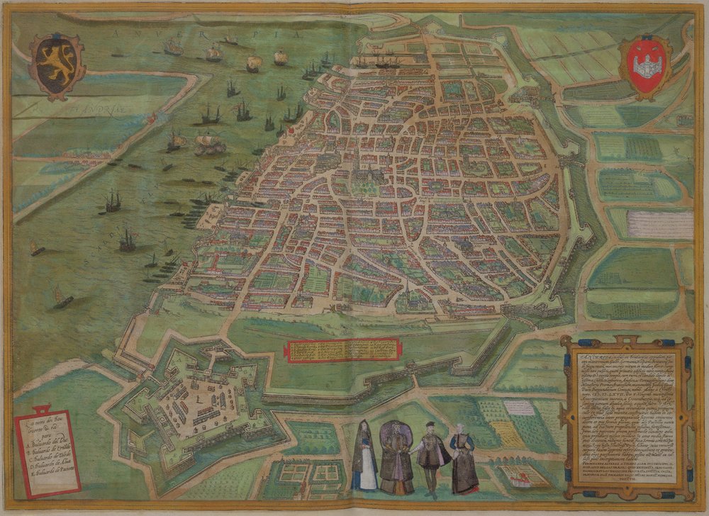 Karte von Antwerpen, aus „Civitates Orbis Terrarum“ von Georg Braun ...