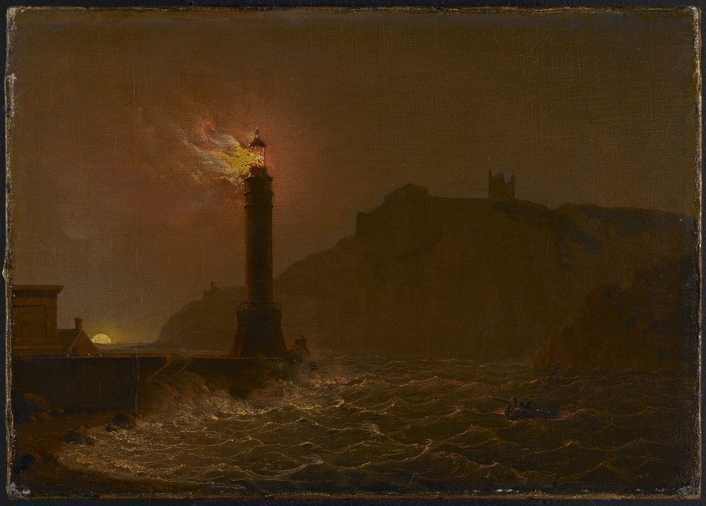Ein brennender Leuchtturm bei Nacht von Joseph Wright of Derby