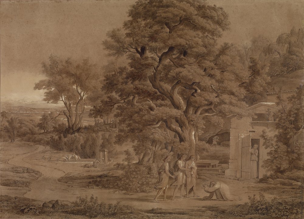 Landschaft mit Abraham und den drei Engeln im Tal von Mambre
