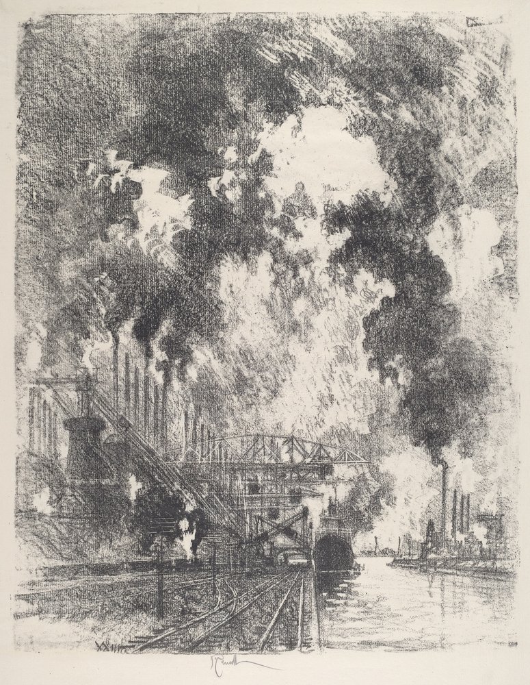 Entladen von Erz von Joseph Pennell