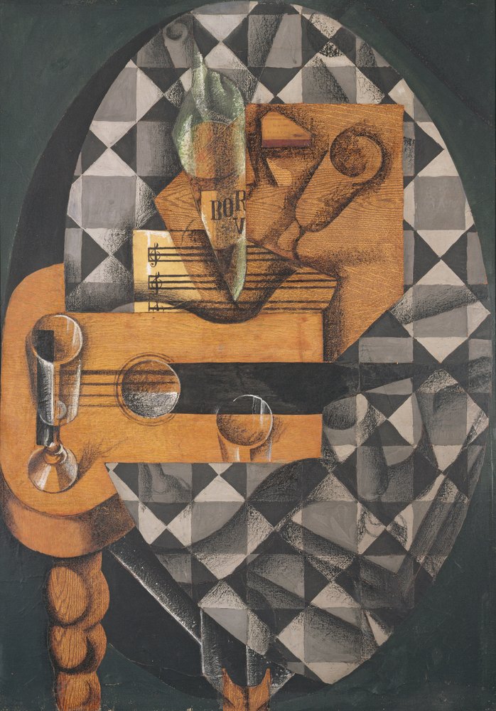 Gitarre, Flasche und Glas, 1914 von Juan Gris
