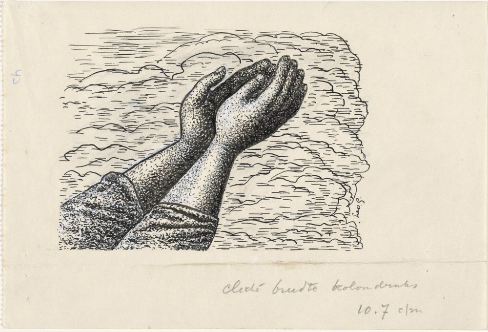 Zwei erhobene Hände vor Wolken von Leo Gestel (signed by artist)