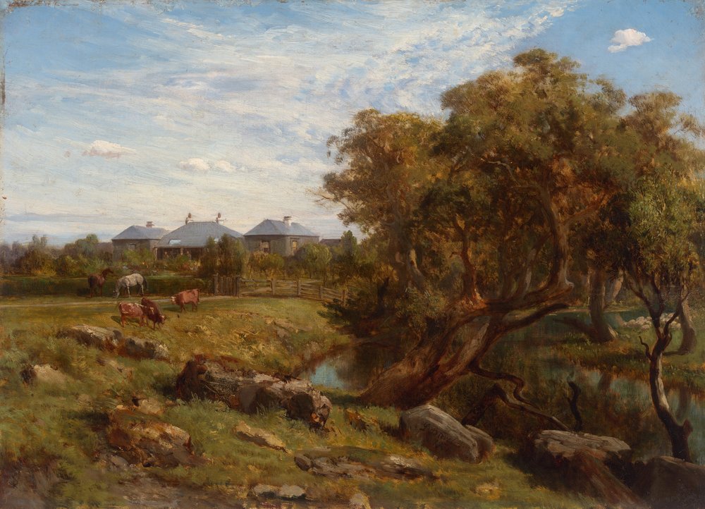 Terrinallum House und Emu Creek vom unteren Gartentor aus gesehen von Louis Buvelot