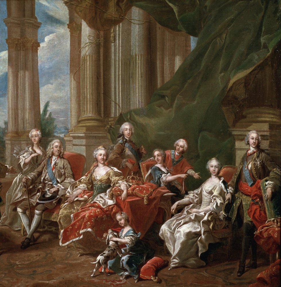 Porträt von Philipp V., König von Spanien, umgeben von seiner Familie (Detail) von Louis Michel van Loo