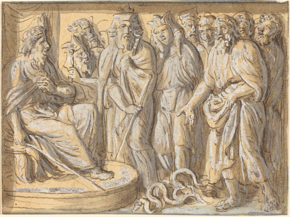 Moses und Aaron vor dem Pharao, mit den in Schlangen verwandelten Stäben von Luigi Ademollo