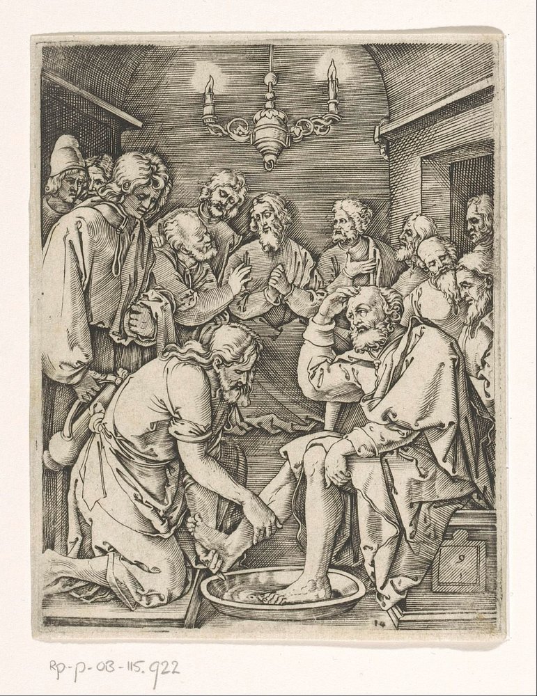 Fußwaschung von Petrus, Passionsgeschichte Christi (Serientitel) von Marcantonio Raimondi