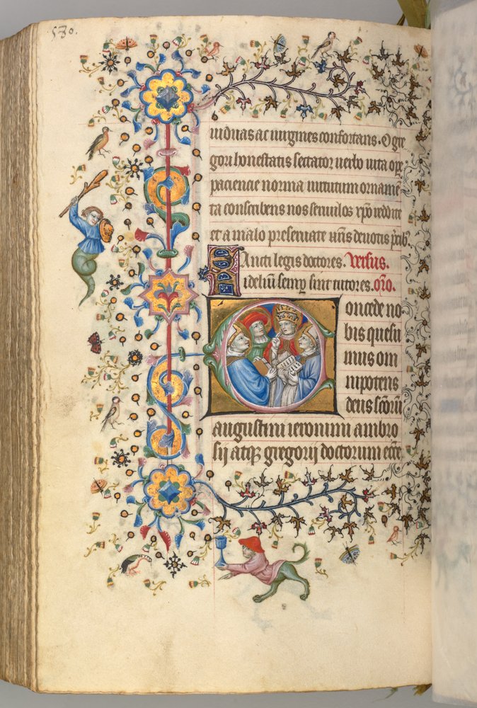 Stundenbuch von Karl dem Edlen, König von Navarra 1361-1425, fol. 284v, Vier Kirchenlehrer, ca. 1 von Master of the Brussels Initials and Associates
