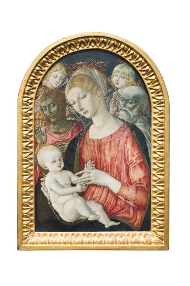 Madonna und Kind mit Engeln, hl. Johannes dem Täufer und hl. Hieronymus von Matteo di (c.1430-95) Giovanni