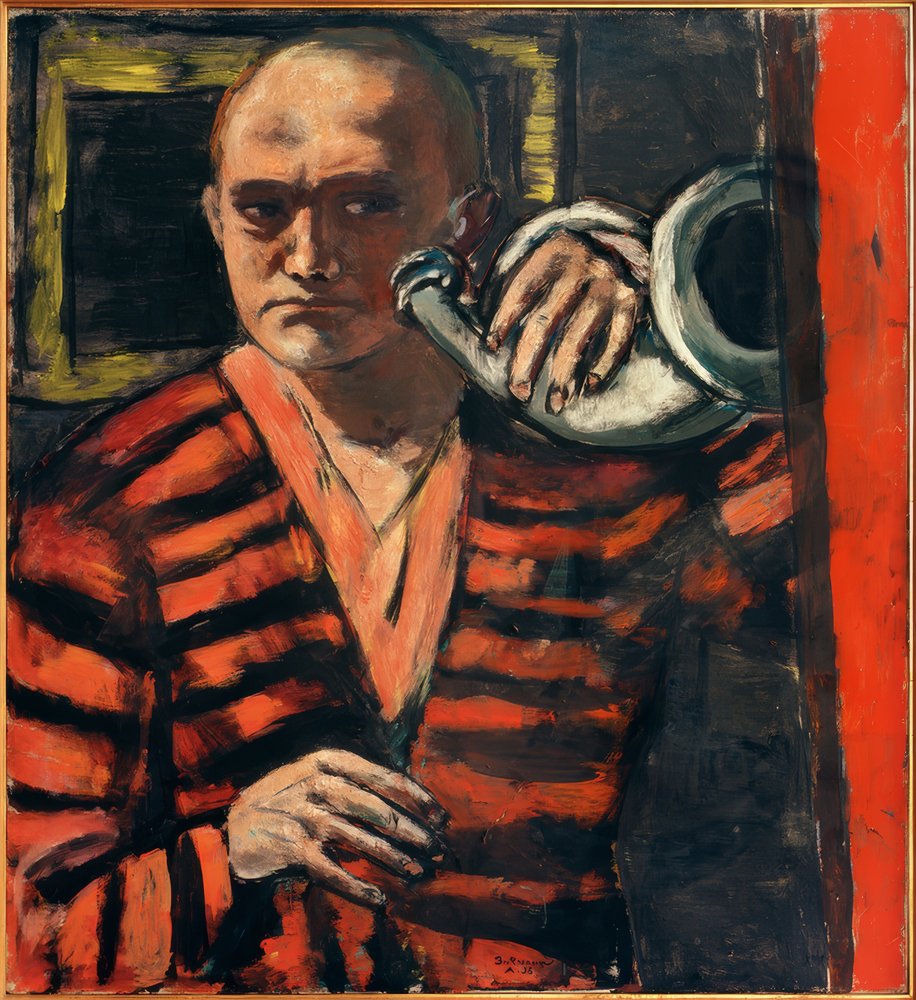 Selbstbildnis mit Horn von Max Beckmann: Kunstdruck kaufen