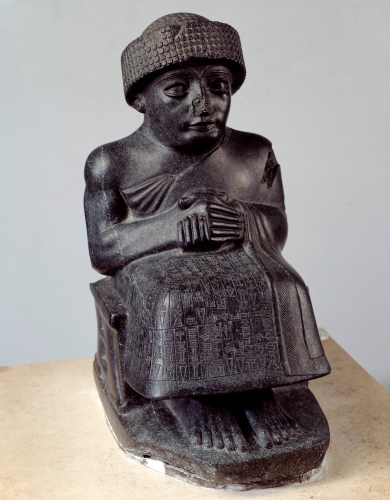 Mesopotamien Statue des Gottes Ningishzida, die Gudea sitzend