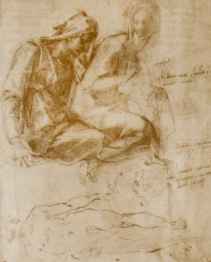 Die heilige Anna, die Jungfrau mit dem Kind und eine Studie eines nackten Mannes von Michelangelo Buonarroti