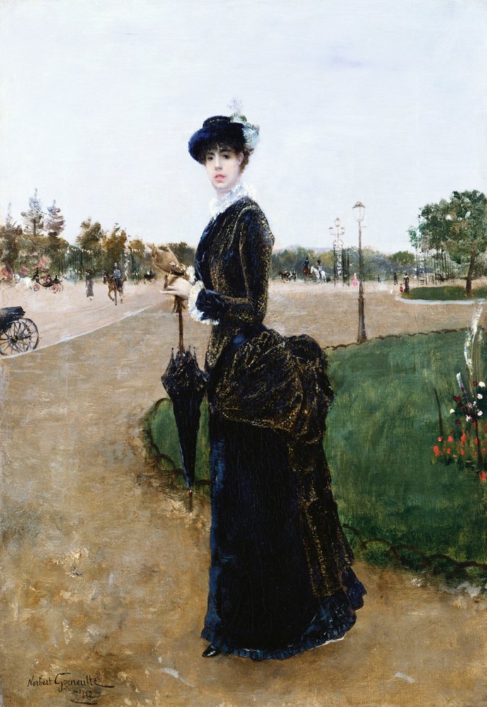 Eine elegante Dame im Bois de Boulogne, 1880