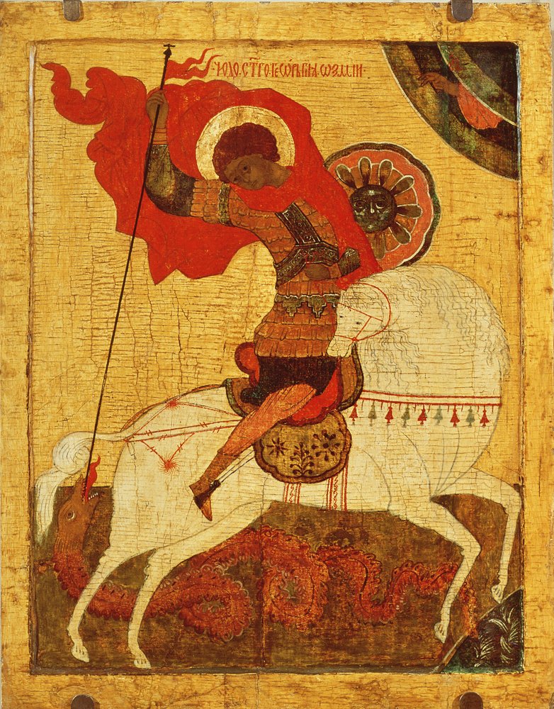 Ikone des heiligen Georg und des Drachen, spätes 17. Jahrhundert von Novgorod School