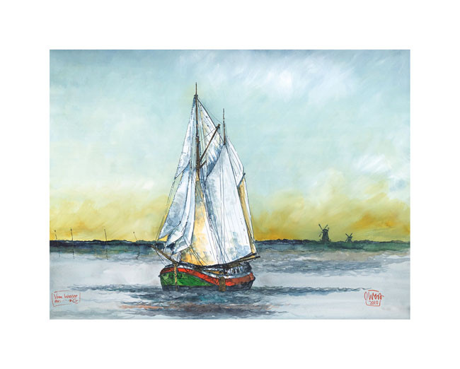 auf Naturpapier "Vom Wasser aus - Greetsiel" von Ole West (24 x 30) von Ole West