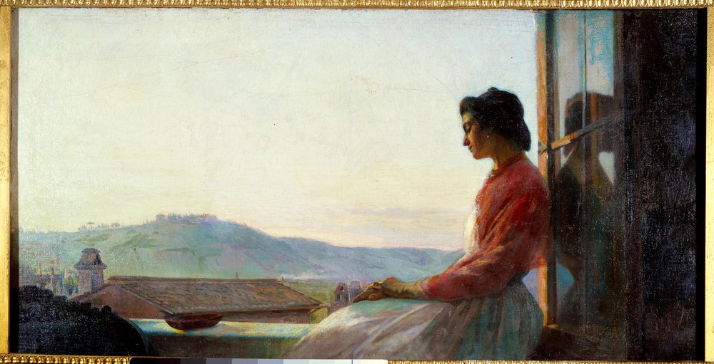 Jovanina sitzt auf dem Fenstersims von Pavel Petrovich Chistyakov