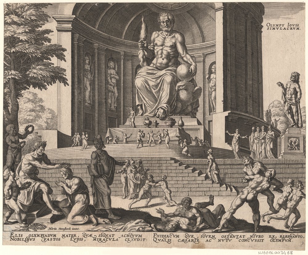 Die Statue des Jupiter in Olympia aus der Serie Die achten Weltwunder, nach Maarten van Heemskerck, 1572 von Philipp Galle