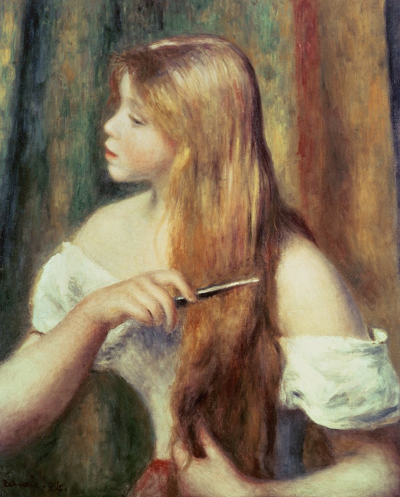 Blondes Mädchen, das sich die Haare kämmt, 1894 von Pierre-Auguste Renoir