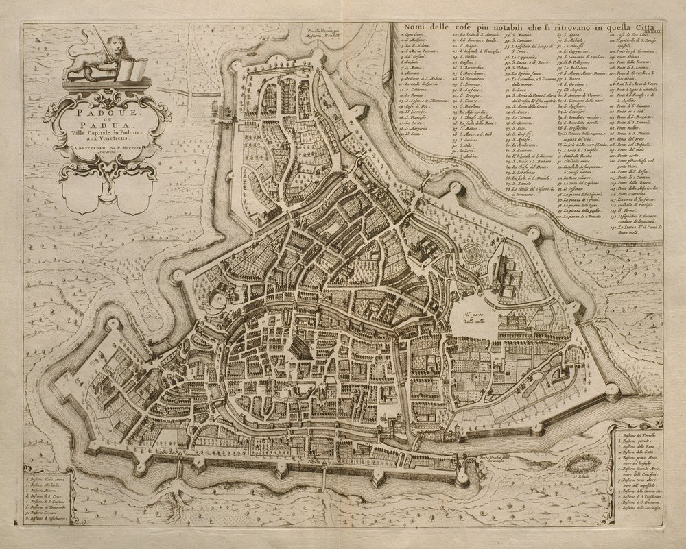 Karte von Padua aus „Les Villes de Venetie“, 1704, veröffentlicht von Pierre Mortier in Amsterdam von Pierre Mortier