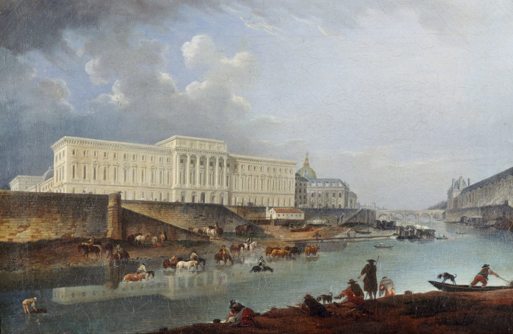 Das Hôtel de la Monnaie, der Quai de Conti und die Seine, gesehen von der Spitze der Île de la Cité, 1777 von Pierre-Antoine Demachy