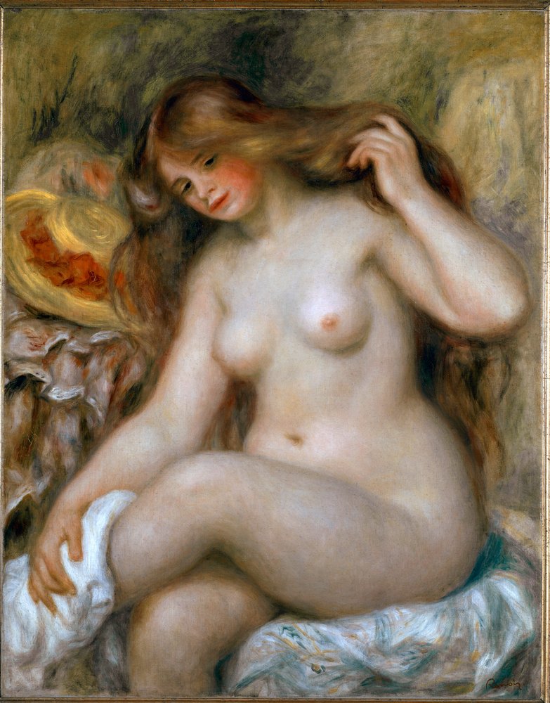 Blonde Badende. Nackte Frau mit sehr langem Haar. von Pierre-Auguste Renoir