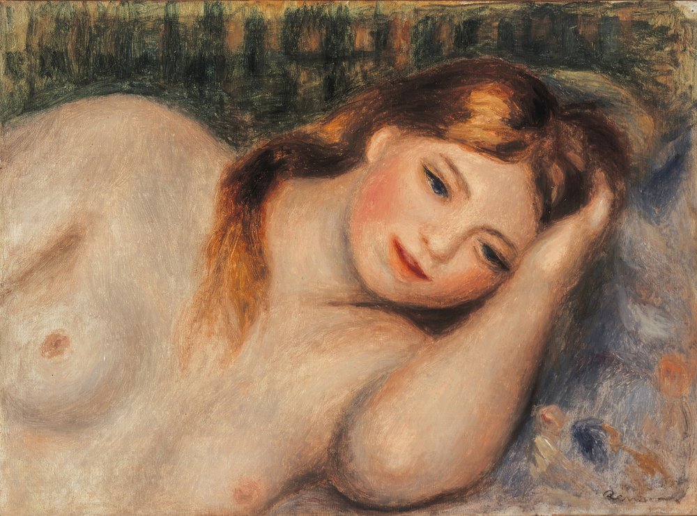 Akt eines jungen, mit aufgerichtetem Oberkörper liegenden Mädchens, 1905 von Pierre-Auguste Renoir