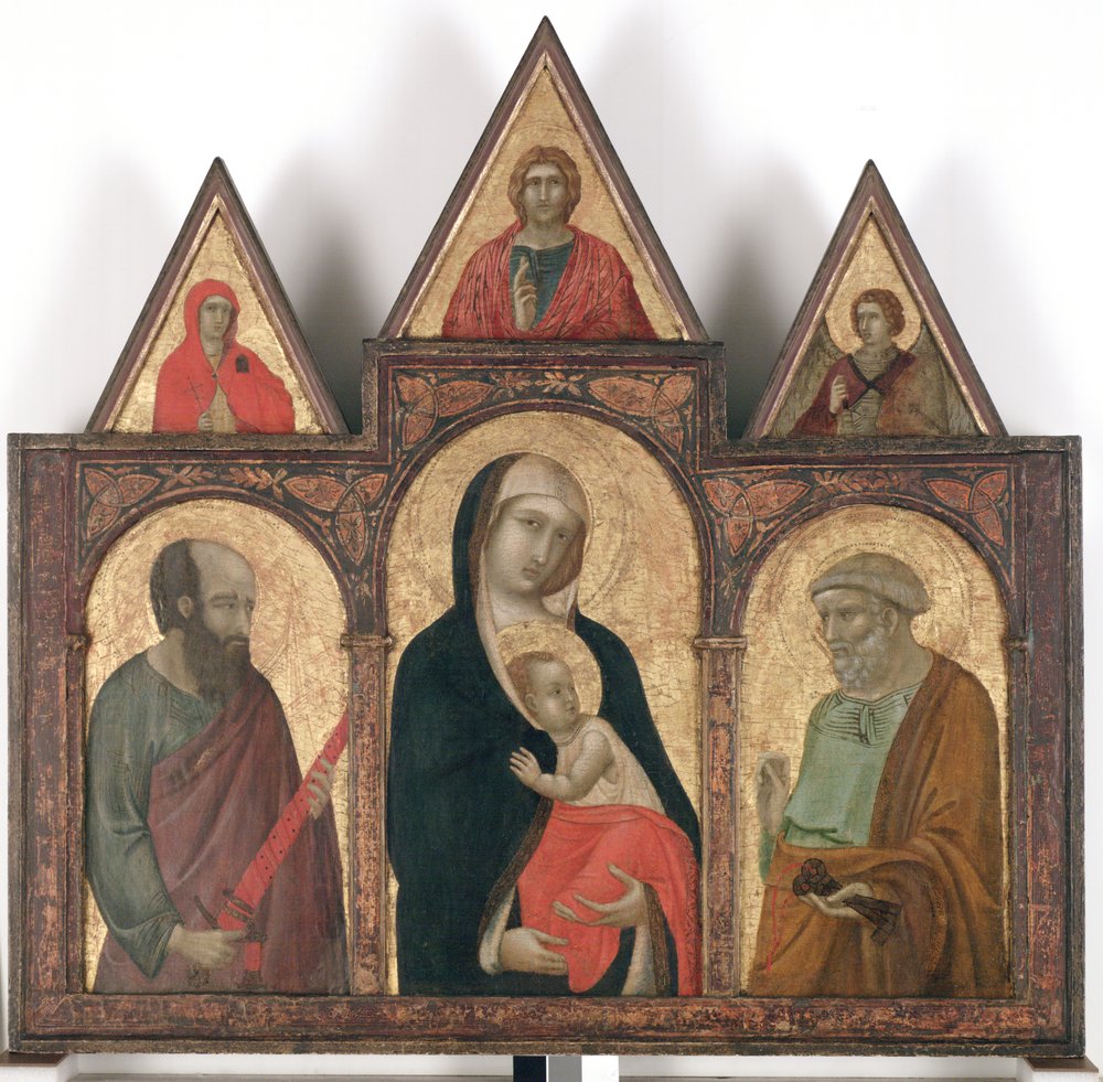 Jungfrau und Kind mit den Heiligen Paulus und Petrus, 1310 - 20 von Pietro Lorenzetti