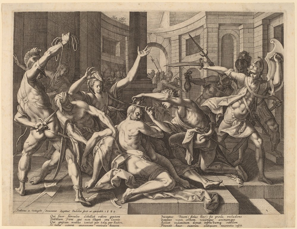 Delilah schneidet Samson das Haar, 1589 von Raphael Sadeler