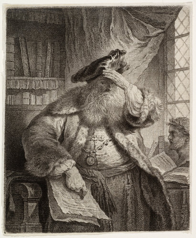 Alter Mann, der seine Augen mit der Hand abschirmt von after Rembrandt van Rijn