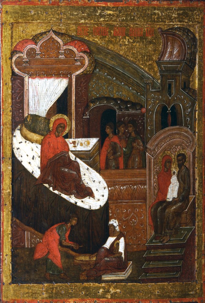Die Geburt der Jungfrau, zweite Hälfte des 16. Jahrhunderts von Russian icon.