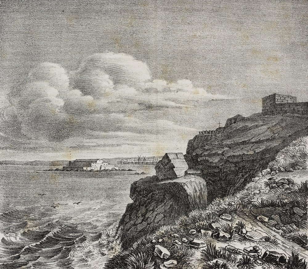 Grab für François-René de Chateaubriand in Saint-Malo, Frankreich, Lithographie von Gaetano Riccio aus Poliorama Pittoresco, Nr. 32, 18. März von Salvatore Puglia