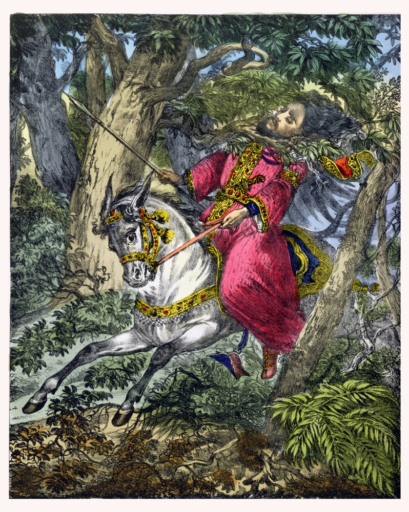 Der Tod Absaloms, aus einer von Edward Gover gedruckten Bibel, 1870er Jahre