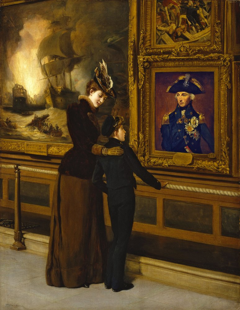 Britischer Stolz und Ruhm, ein Kadett der Royal Navy betrachtet das berühmte Porträt von Horatio Nelson (1748-1805) von Lemuel Abbott von Thomas Davidson