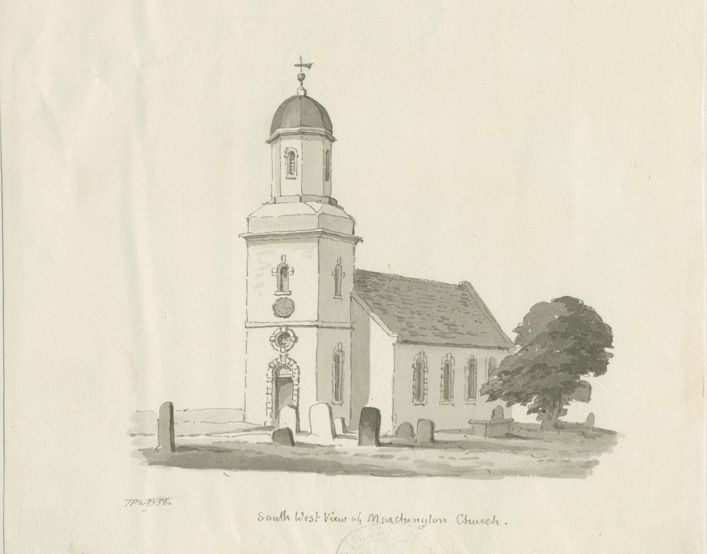 Marchington Church: Sepiawaschzeichnung, 1836