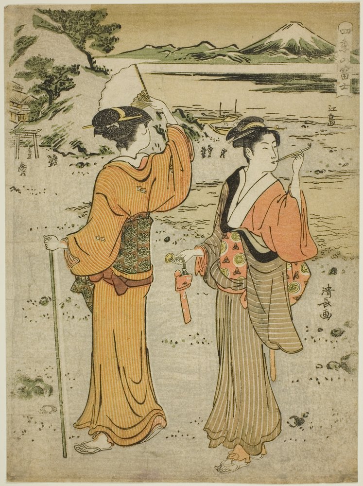 Enoshima, aus der Serie "Der Berg Fuji in den vier Jahreszeiten" von Torii Kiyonaga