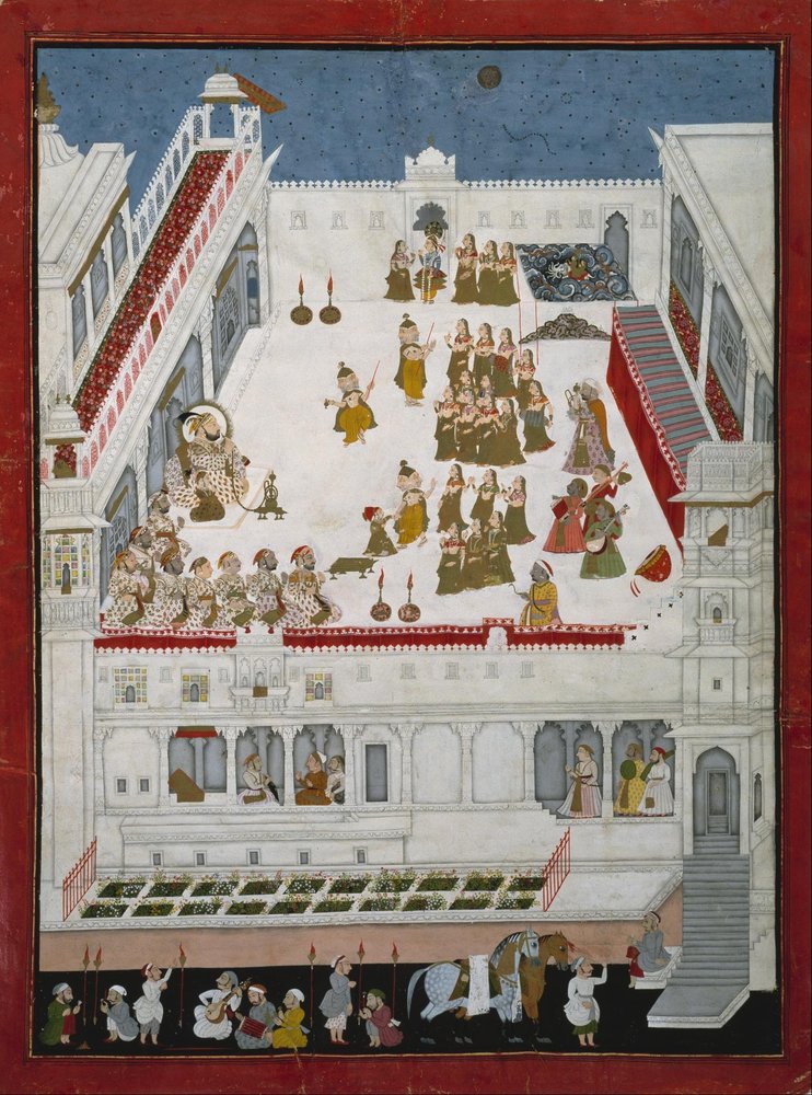 Maharana Jagat Singh II und Adlige beobachten die Raslila-Tanzdramen