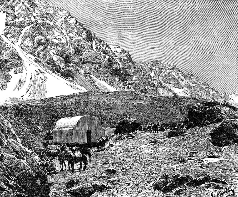 Casucha del Portillo, auf der Cumbre, Chile, 1895